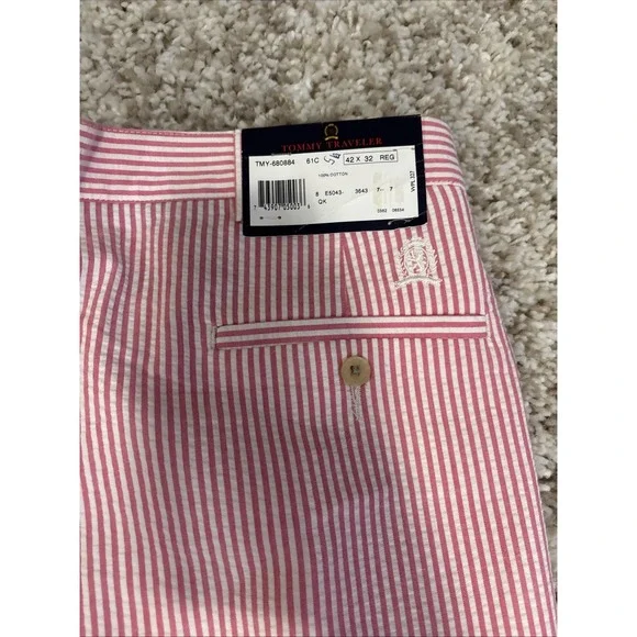 NEW WITH TAGS Tommy Hilfiger Pink And White Striped‎ Dress Pants Size 42X32 - Picture 8 of 9